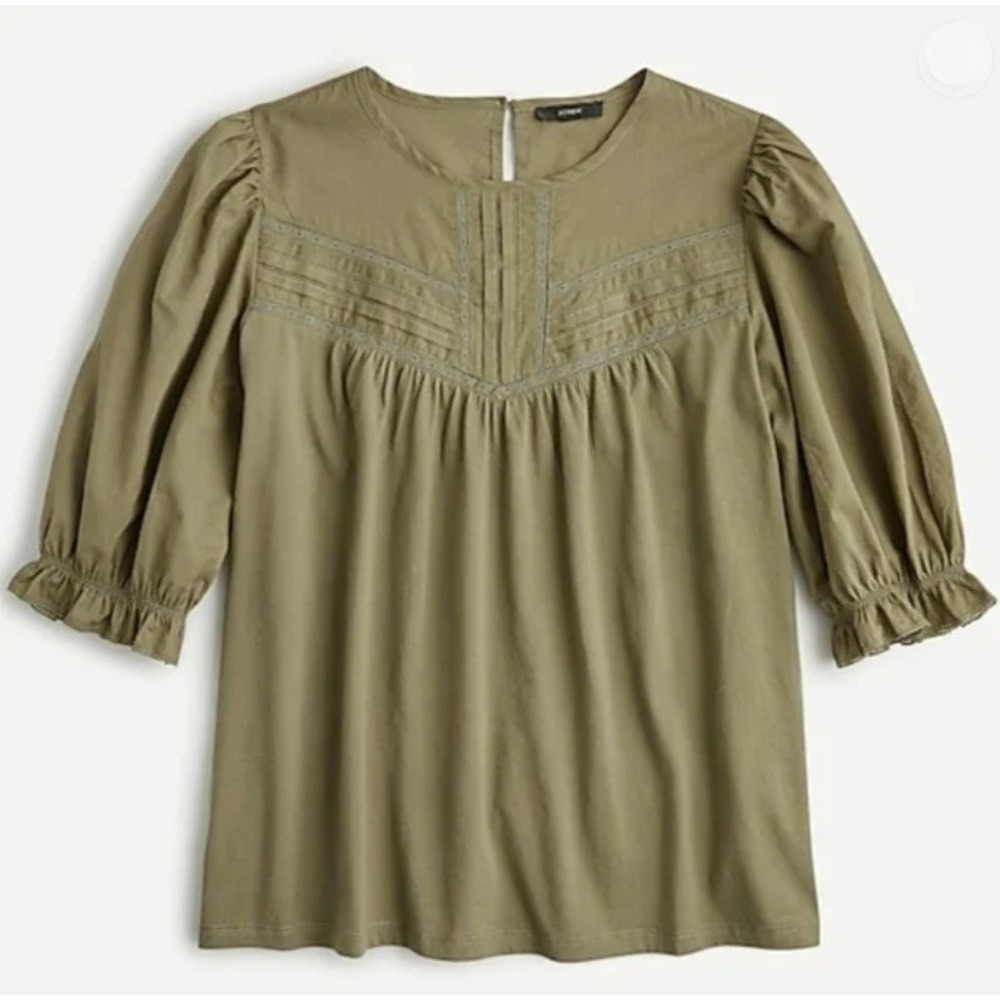 J. Crew Puff Sleeve Woven Lace‎ Top Olive Green XXS